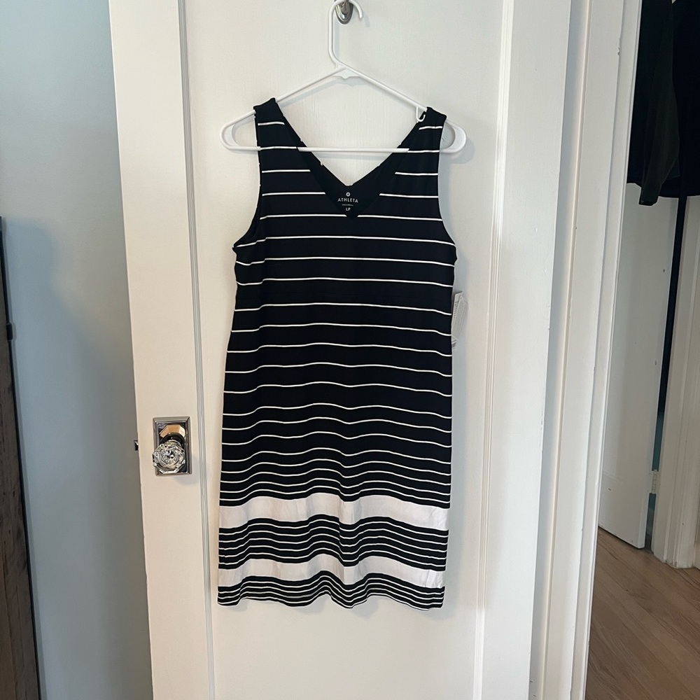 Athleta Santorini Black and White Striped Dress